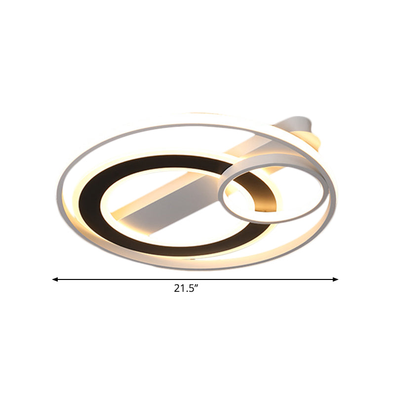 Halo Ring Modern Black-White Led Ceiling Lamp Fixture - Metallic Flush Lighting In Warm/White Light