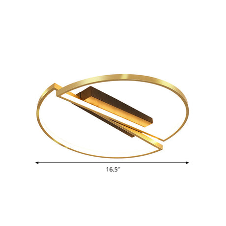 Gold Metallic Led Bedroom Flush Mount With Square/Round Frame And Warm/White Light