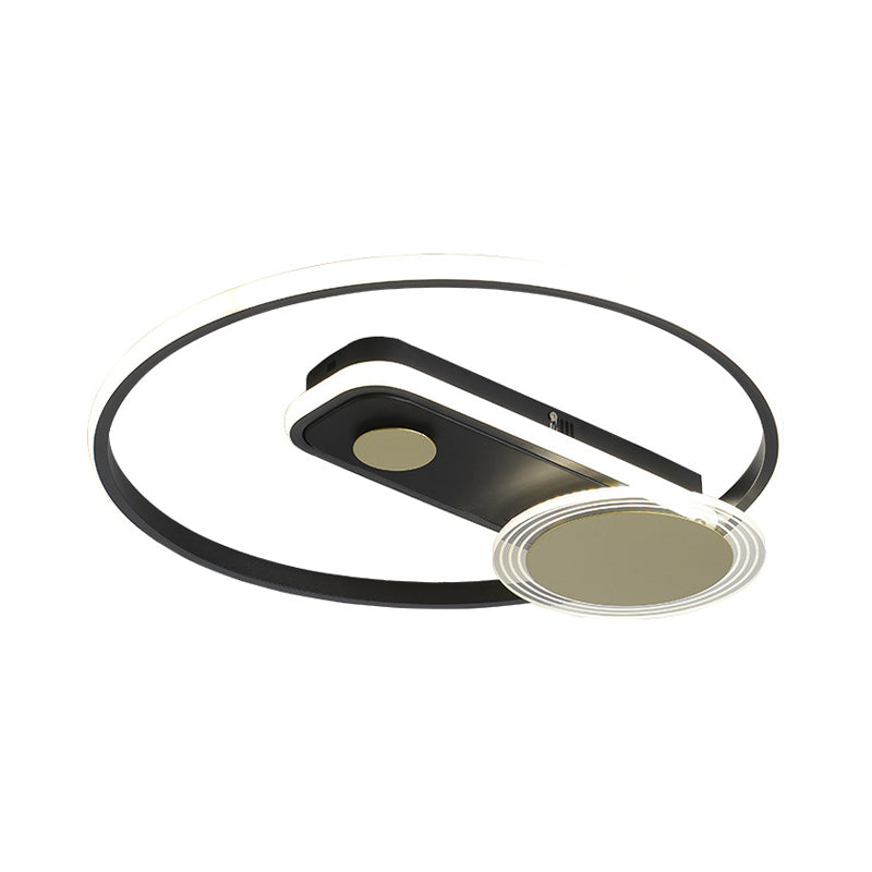 Minimal Black/Gold Metallic Hoop Led Flush Mount Light 16’/19.5’ Wide