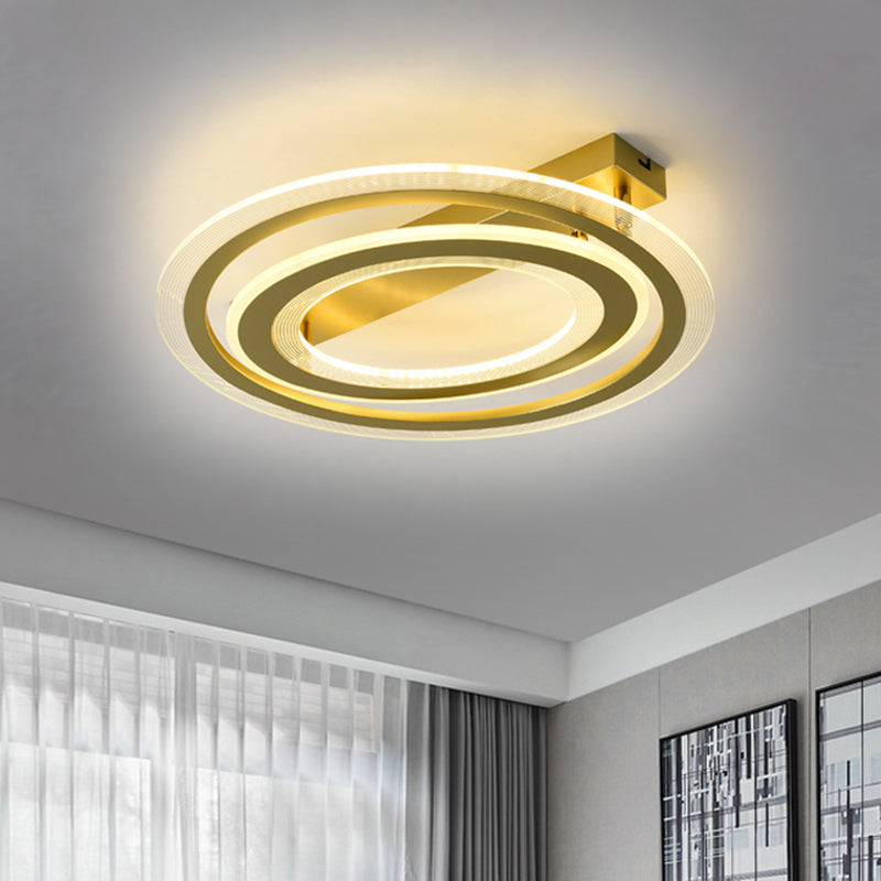 Gold Metal Dual Ring Flush Led Ceiling Light For Bedroom - 16’/19.5’ Wide / 16’