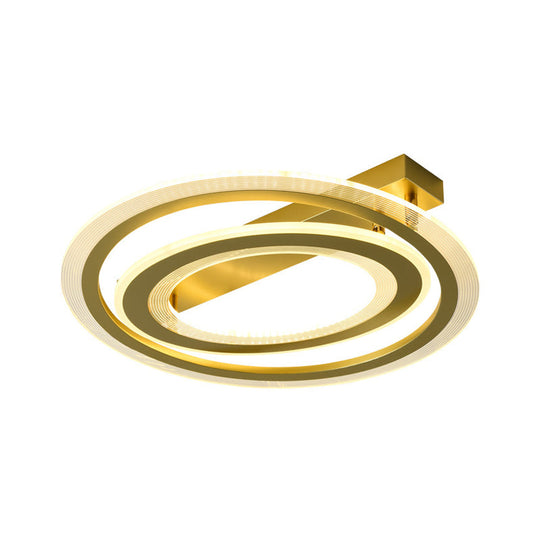 Gold Metal Dual Ring Flush Led Ceiling Light For Bedroom - 16’/19.5’ Wide