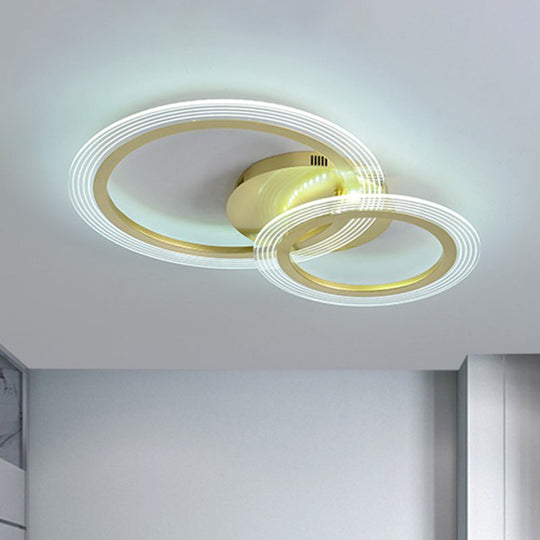 Modern Gold Led Bedroom Ceiling Lamp With Dual Rings - 16/18 Wide / 16
