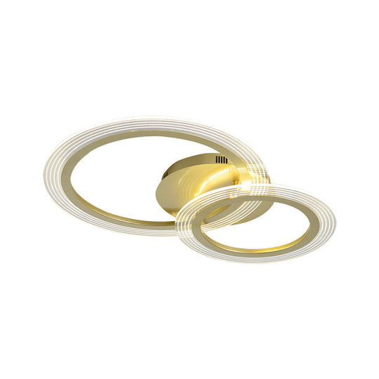 Modern Gold Led Bedroom Ceiling Lamp With Dual Rings - 16’/18’ Wide