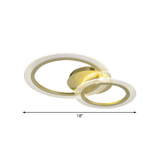 Modern Gold Led Bedroom Ceiling Lamp With Dual Rings - 16’/18’ Wide
