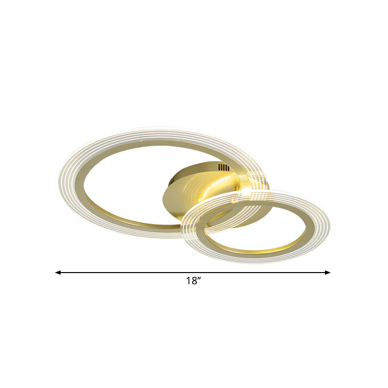 Modern Gold Led Bedroom Ceiling Lamp With Dual Rings - 16/18 Wide