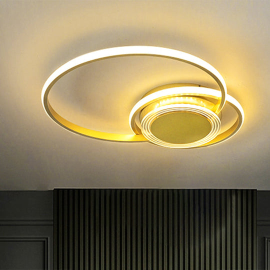 Contemporary Black/Gold Led Metallic Ceiling Flush Mount - Bedroom Lighting 14/18 Width
