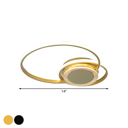 Contemporary Black/Gold Led Metallic Ceiling Flush Mount - Bedroom Lighting 14’/18’ Width