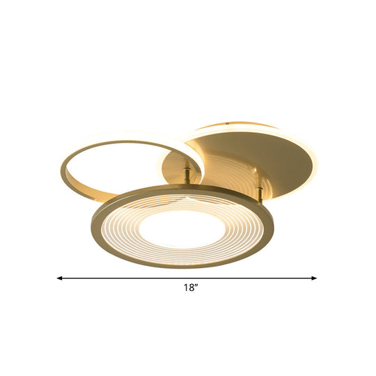 Modern Metallic Led Semi Flush Light Fixture - Gold 18’/21.5’ Width