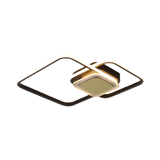Contemporary Black/Gold Metal Flushmount Led Ceiling Light For Bedroom - 2-Rhombus Frame Design