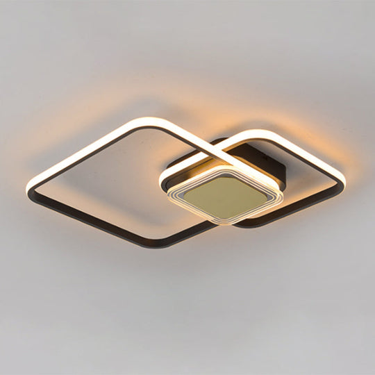 Contemporary Black/Gold Metal Flushmount Led Ceiling Light For Bedroom - 2-Rhombus Frame Design