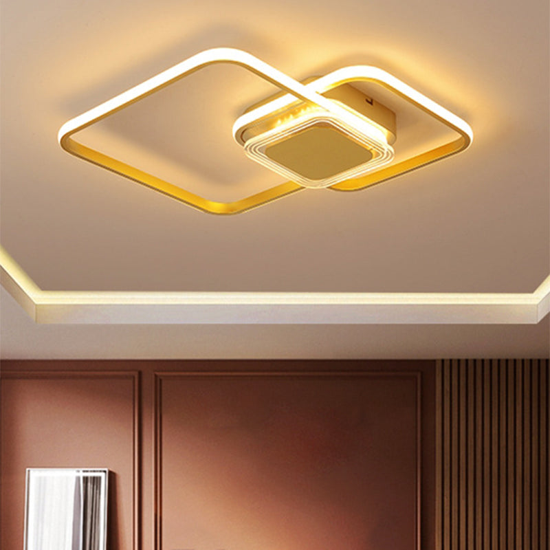Contemporary Black/Gold Metal Flushmount Led Ceiling Light For Bedroom - 2 - Rhombus Frame Design