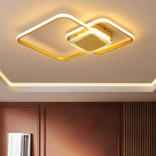 Contemporary Black/Gold Metal Flushmount Led Ceiling Light For Bedroom - 2-Rhombus Frame Design