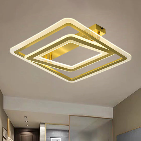 Square Frame Flush Mount Lamp Simple Metal Led Bedroom Light In Gold - 16’/19.5
