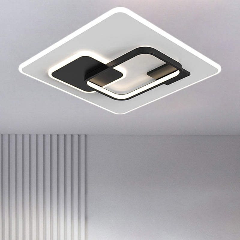 Minimalist Squared Metal Lamp Fixture With Black/Gold Led Flush Lighting For Bedroom (16’/19.5’