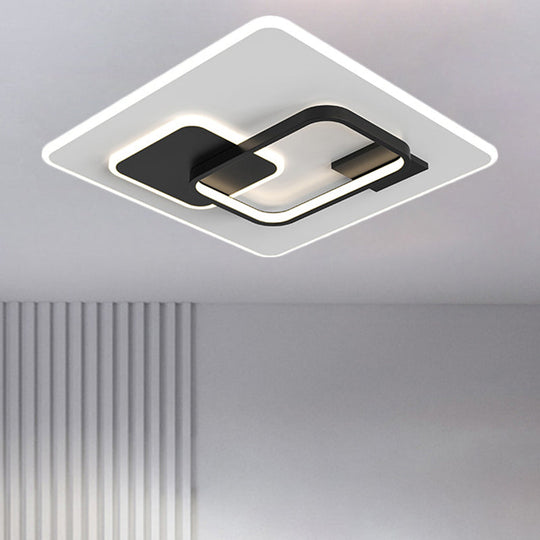 Minimalist Squared Metal Lamp Fixture With Black/Gold Led Flush Lighting For Bedroom (16/19.5 Width)