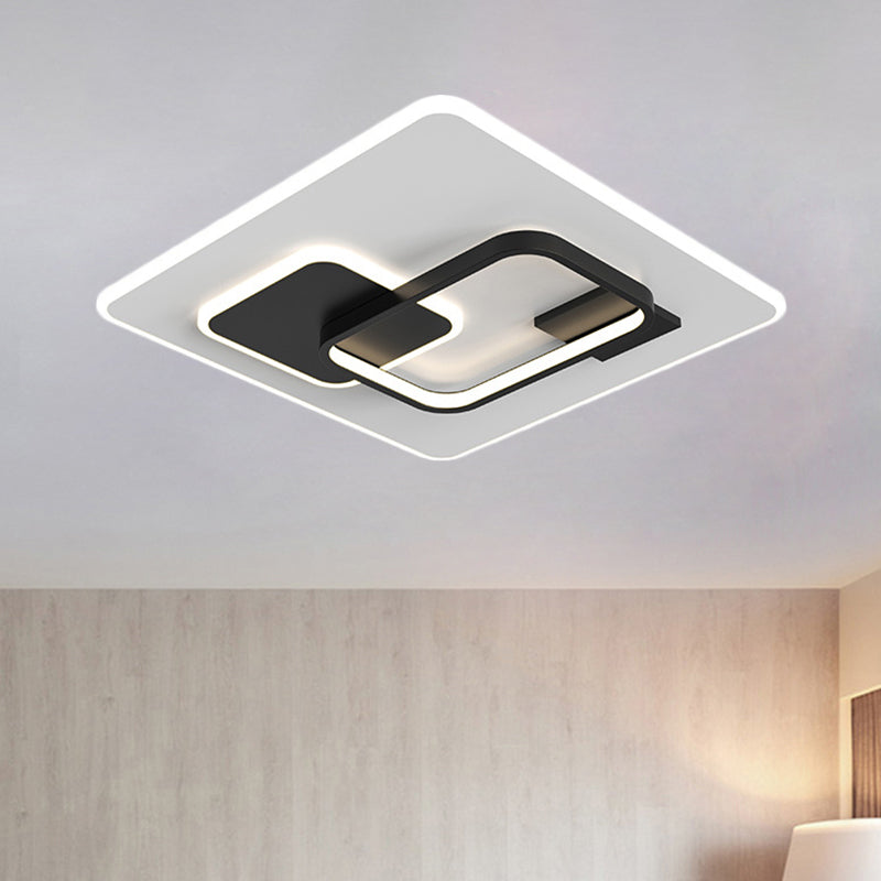 Minimalist Squared Metal Lamp Fixture With Black/Gold Led Flush Lighting For Bedroom (16/19.5 Width)