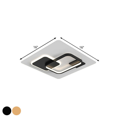 Minimalist Squared Metal Lamp Fixture With Black/Gold Led Flush Lighting For Bedroom (16/19.5 Width)