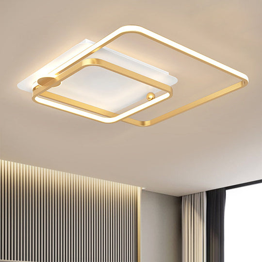 Modern Rhombus Frame Led Flush Light In Black/Gold 18’/21.5’ Sizes Warm/White Option