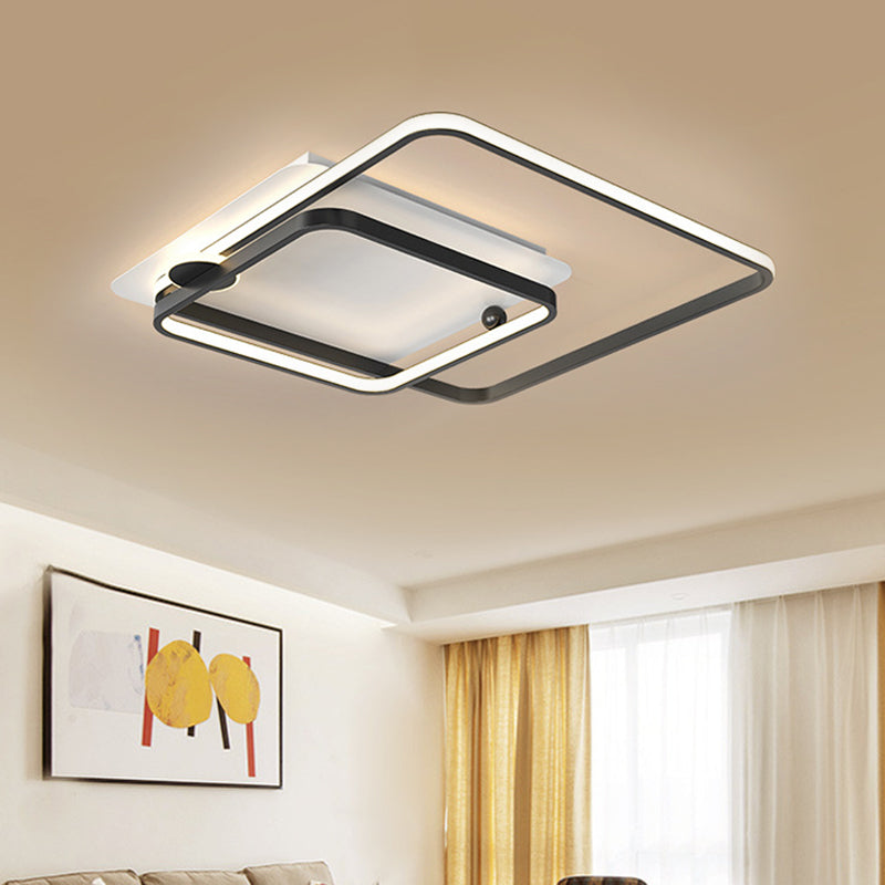 Modern Rhombus Frame Led Flush Light In Black/Gold 18/21.5 Sizes Warm/White Option