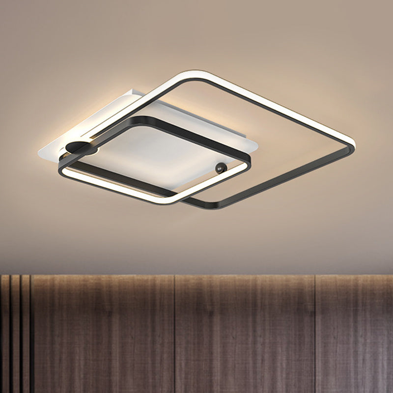 Modern Rhombus Frame Led Flush Light In Black/Gold 18’/21.5’ Sizes Warm/White Option