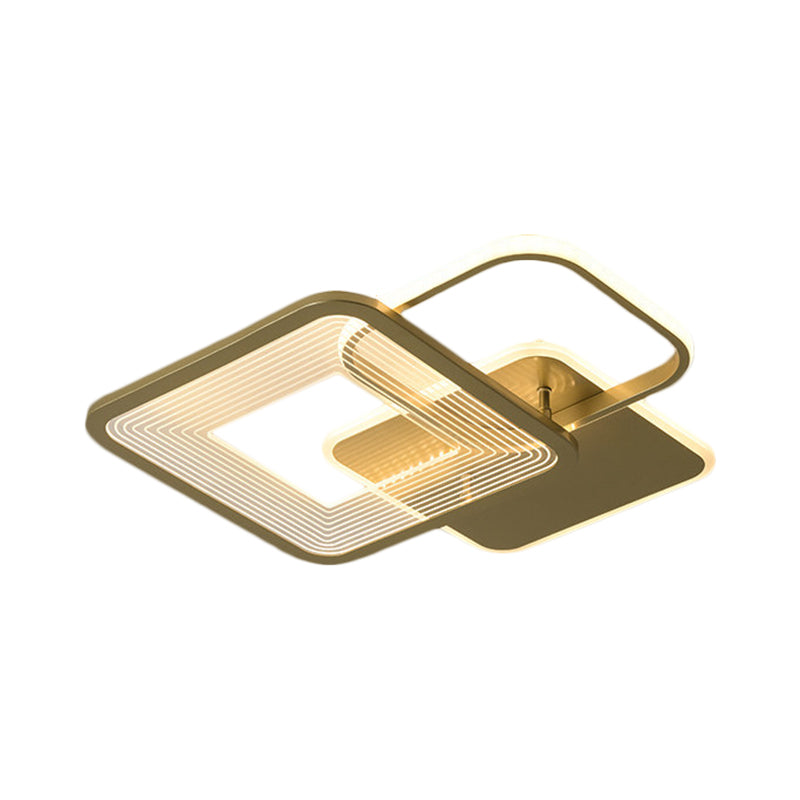 Gold Square Led Flushmount Ceiling Light For Bedroom 16/19.5 W