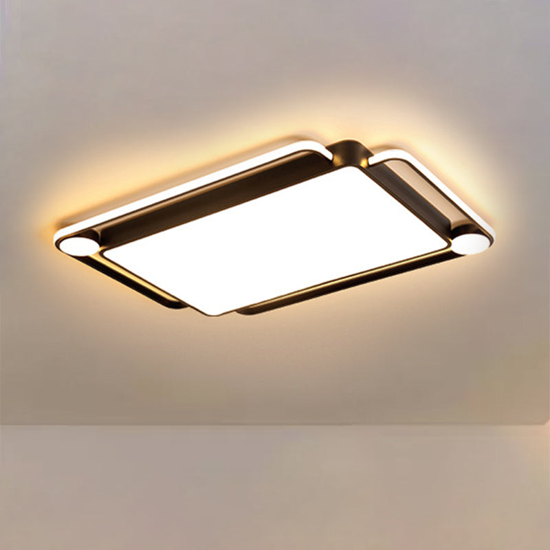 Modern Rectangular Flush Mount Led Ceiling Light In Metallic Black - Perfect For Living Room Warm