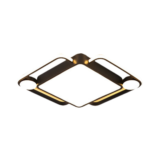 Modern Black Rhombus Led Ceiling Flush Mount For Bedroom - 18’/21.5’ Wide In Warm/White Light