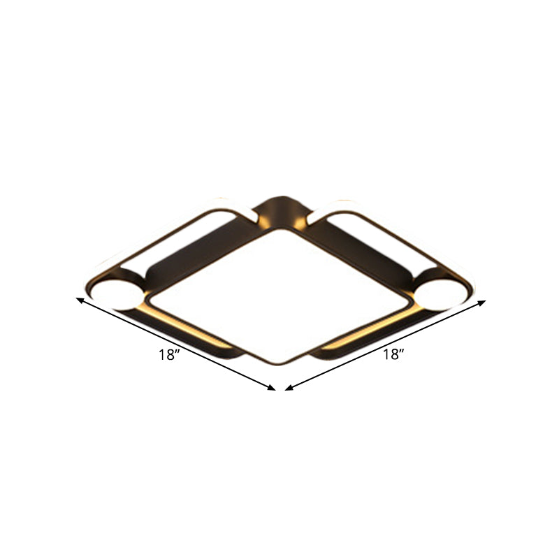 Modern Black Rhombus Led Ceiling Flush Mount For Bedroom - 18/21.5 Wide In Warm/White Light