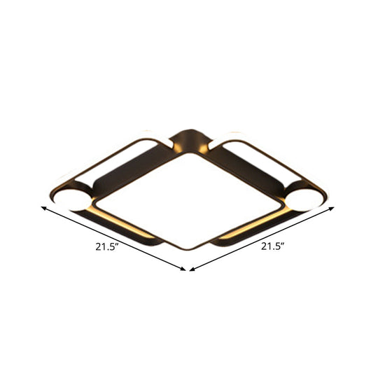 Modern Black Rhombus Led Ceiling Flush Mount For Bedroom - 18/21.5 Wide In Warm/White Light