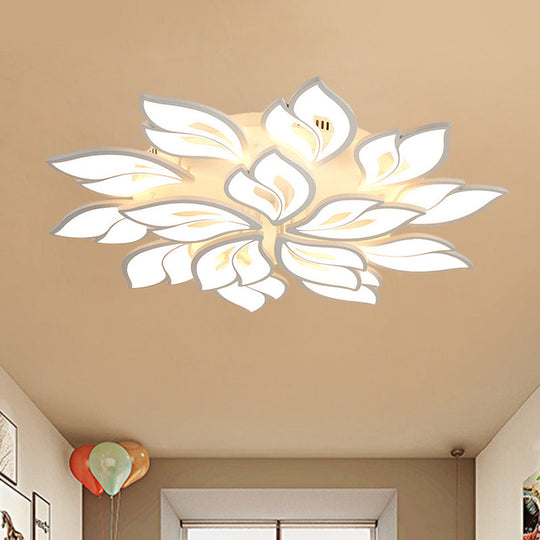 Minimalistic Acrylic Floral Flush Lamp With Led In Warm/White Light For Drawing Room Ceiling White