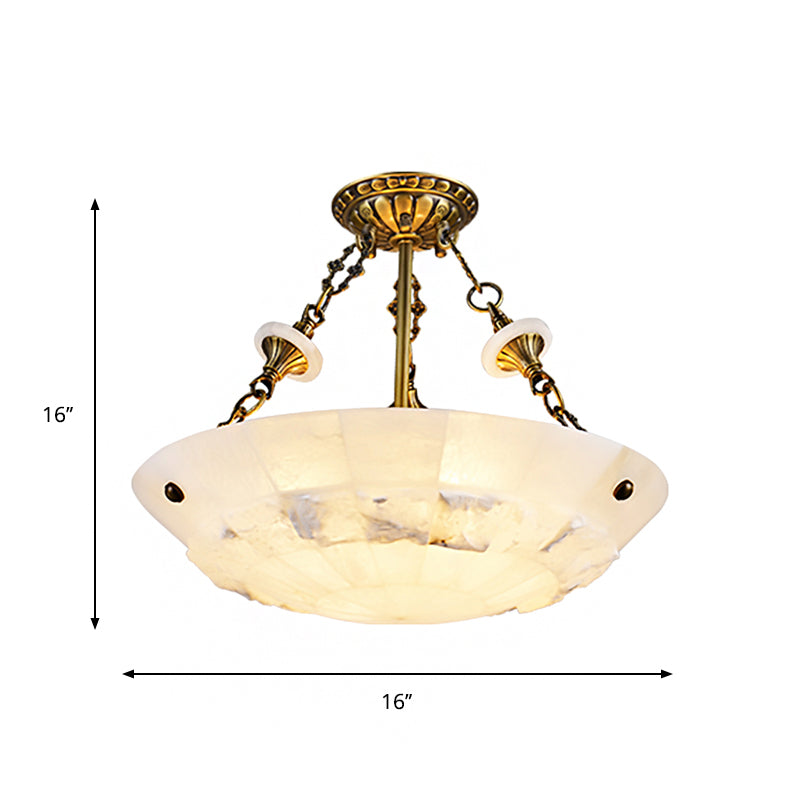Traditional Semi Flush Mount Ceiling Lamp - White Glass Bowl 3/4-Light 16’/19.5’ Width