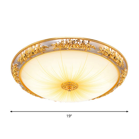 Antique Opal Glass Flush Mount Ceiling Light With Embossed Rose Trim