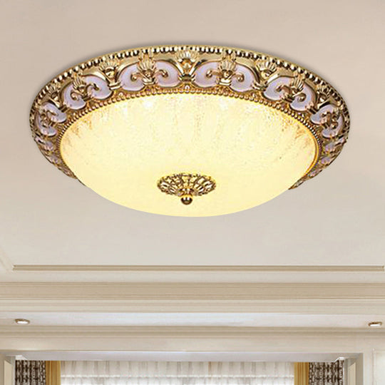 Gold Bowl Ceiling Light Fixture - Retro Milky Glass With Led 12/16 Bedroom Flush Mount Recessed