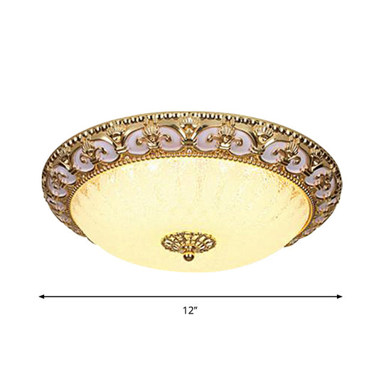 Gold Bowl Ceiling Light Fixture - Retro Milky Glass With Led 12’/16’ Bedroom Flush Mount