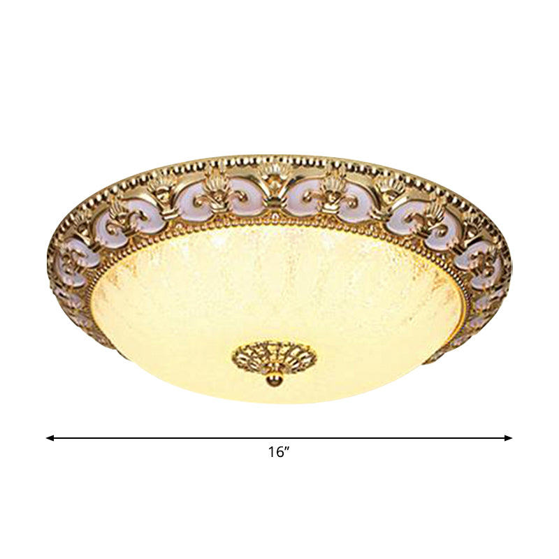 Gold Bowl Ceiling Light Fixture - Retro Milky Glass With Led 12/16 Bedroom Flush Mount Recessed