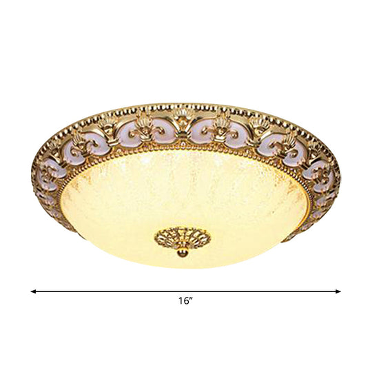 Gold Bowl Ceiling Light Fixture - Retro Milky Glass With Led 12/16 Bedroom Flush Mount Recessed