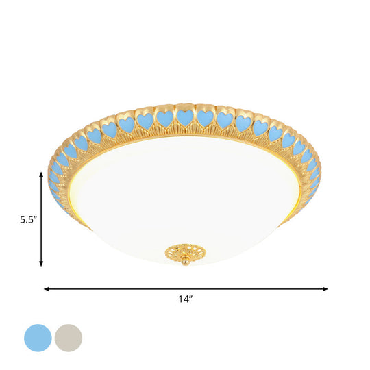 Opaline Glass Led Flush Light With Heart - Edged Dome Shade In Grey/Blue – Stylish Ceiling Mount