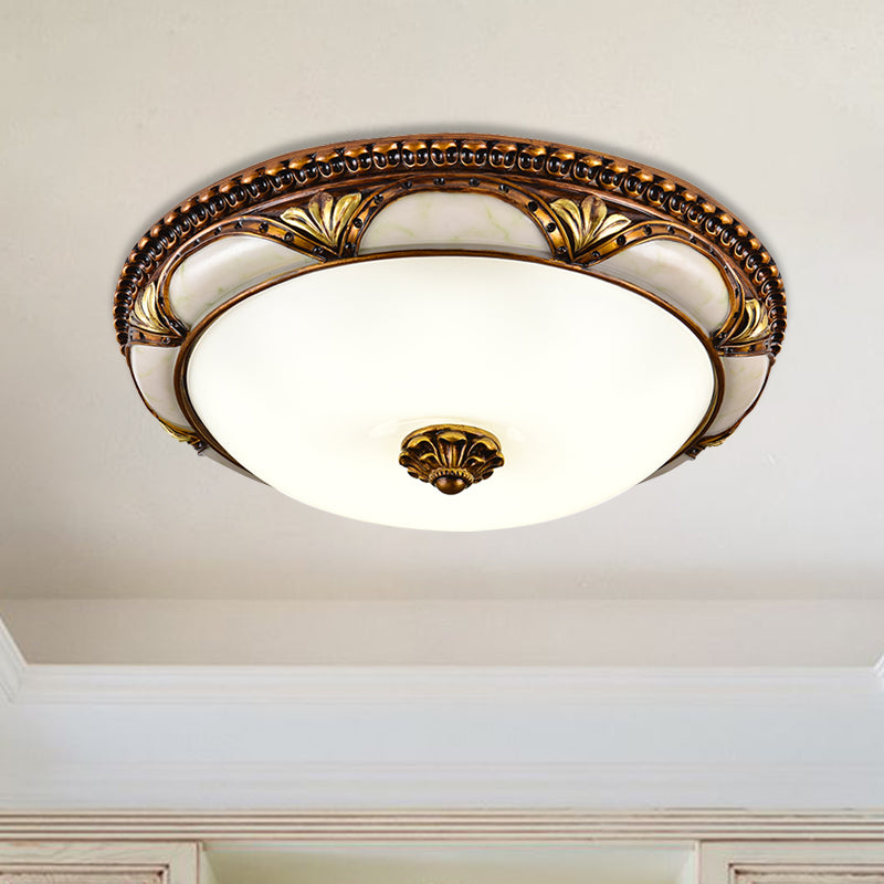 14/16/19.5 Led Floral Cream Glass Ceiling Lamp Fixture In Brass