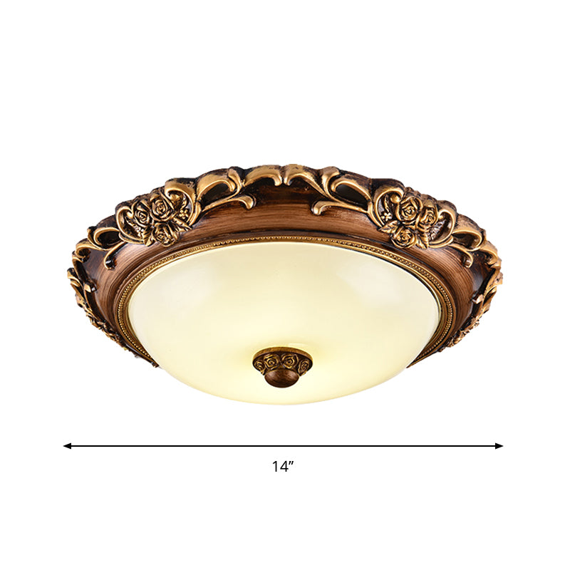 Antique Milk Glass Dome Bedroom Ceiling Light With Led Flush Mount Brown 14/16/19.5 Dia