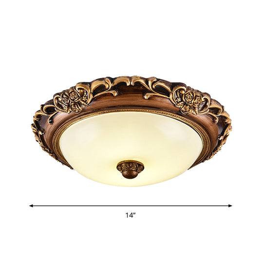 Antique Milk Glass Dome Bedroom Ceiling Light With Led Flush Mount Brown 14/16/19.5 Dia