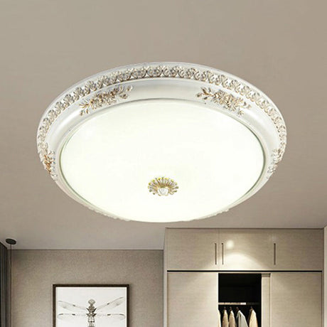 Vintage Frosted Glass Flush Mount Ceiling Light With Led White Bowl Corridor Lamp - 14/16/19.5 Size