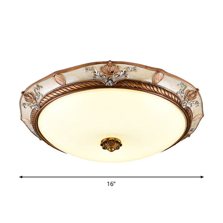 Antiqued Milk Glass Led Flushmount Lamp For Living Room Brown Cap Shape Ceiling Fixture -