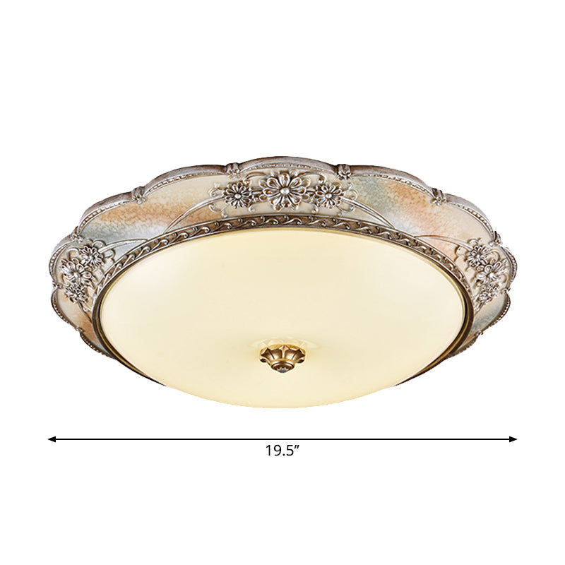 Traditional Silver Scalloped Led Flush Mount Ceiling Light With Frosted White Glass - 14’/19.5’ Wide