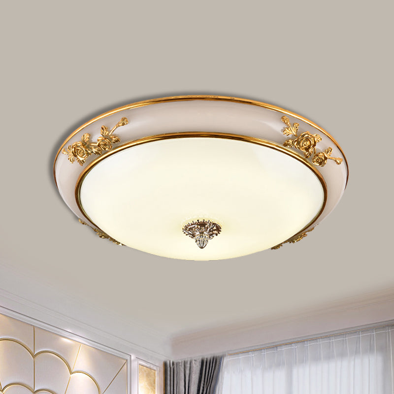 Minimalist Brass Opaline Glass Led Flush Light Fixture - Bowl Shaped Ceiling Lamp 14/16/19.5 Wide