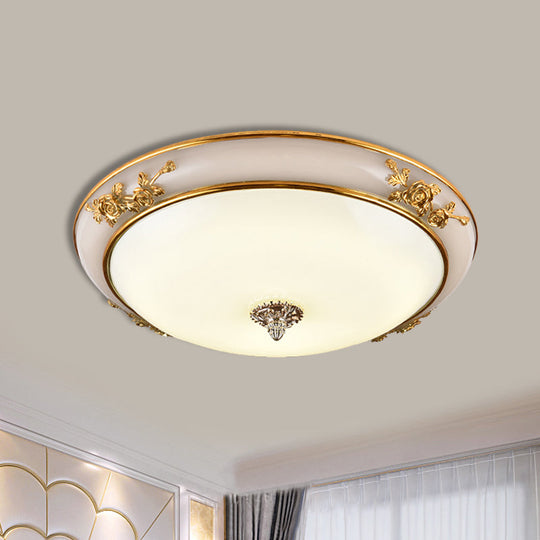 Minimalist Brass Opaline Glass Led Flush Light Fixture - Bowl Shaped Ceiling Lamp 14/16/19.5 Wide