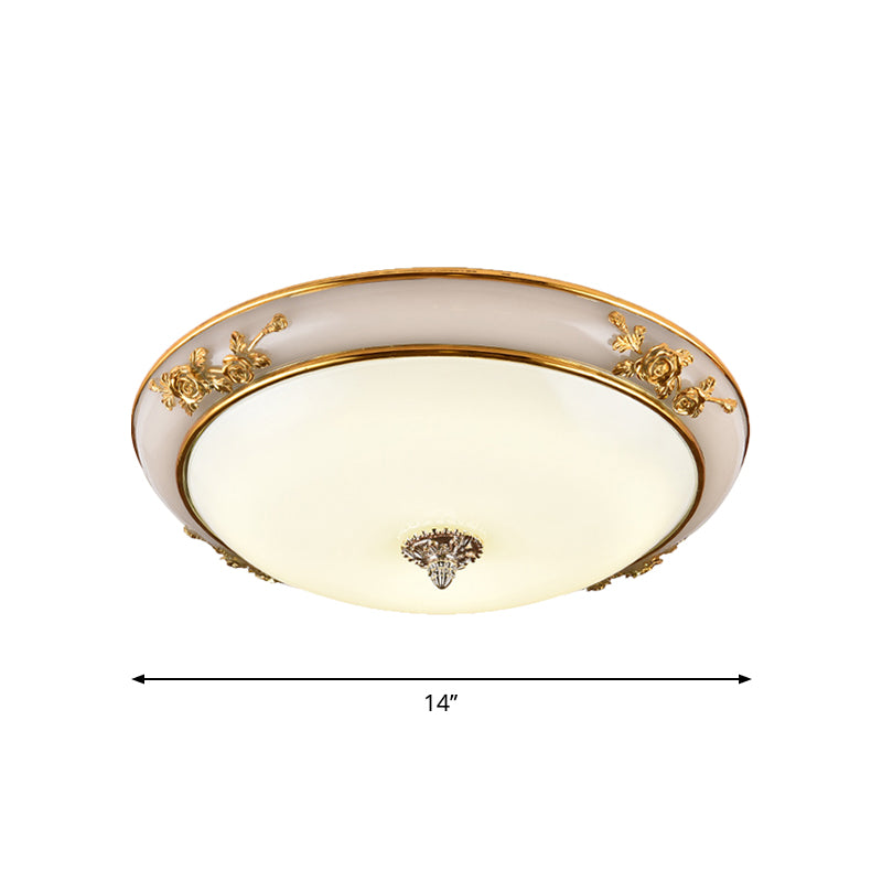 Minimalist Brass Opaline Glass Led Flush Light Fixture - Bowl Shaped Ceiling Lamp 14/16/19.5 Wide