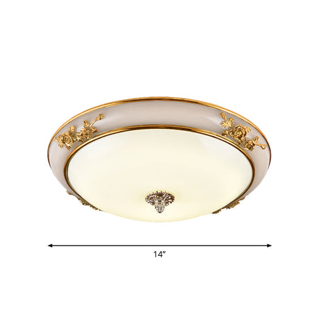 Minimalist Brass Opaline Glass Led Flush Light Fixture - Bowl Shaped Ceiling Lamp 14/16/19.5 Wide