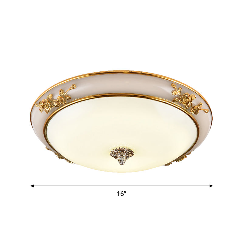 Minimalist Brass Opaline Glass Led Flush Light Fixture - Bowl Shaped Ceiling Lamp 14’/16’/19.5’ Wide