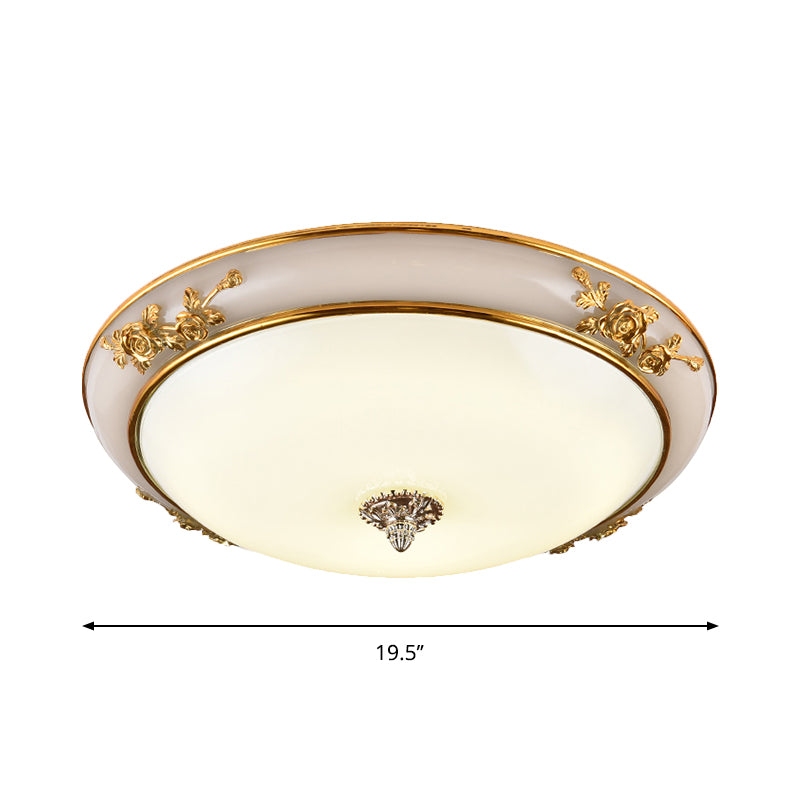 Minimalist Brass Opaline Glass Led Flush Light Fixture - Bowl Shaped Ceiling Lamp 14/16/19.5 Wide