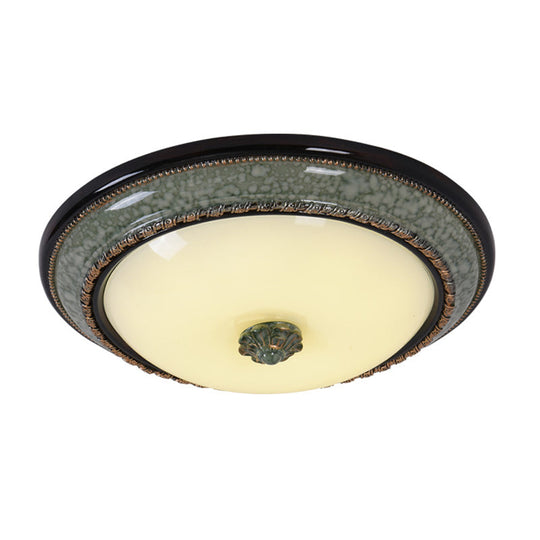Opal Frosted Glass Bowl Ceiling Light With Led Flush Mount - Classical Bedroom Fixture Faux Marble